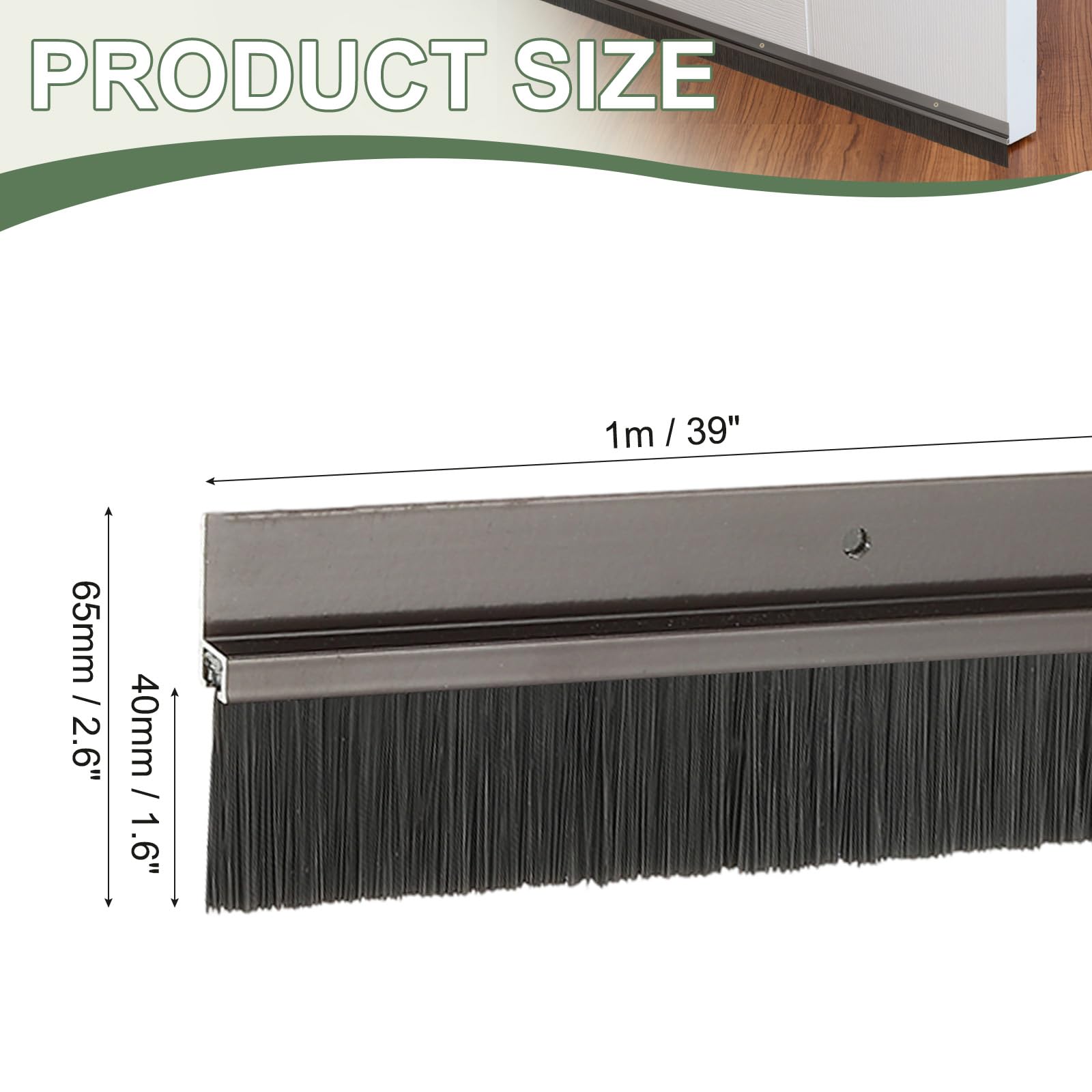 YELARXI Door Sweep Aluminum Alloy Brush Sweeps, 1.6 Inch Black PP Brush 39"L x 2.6"W Fit for Gaps of Door Bottom - Image 2
