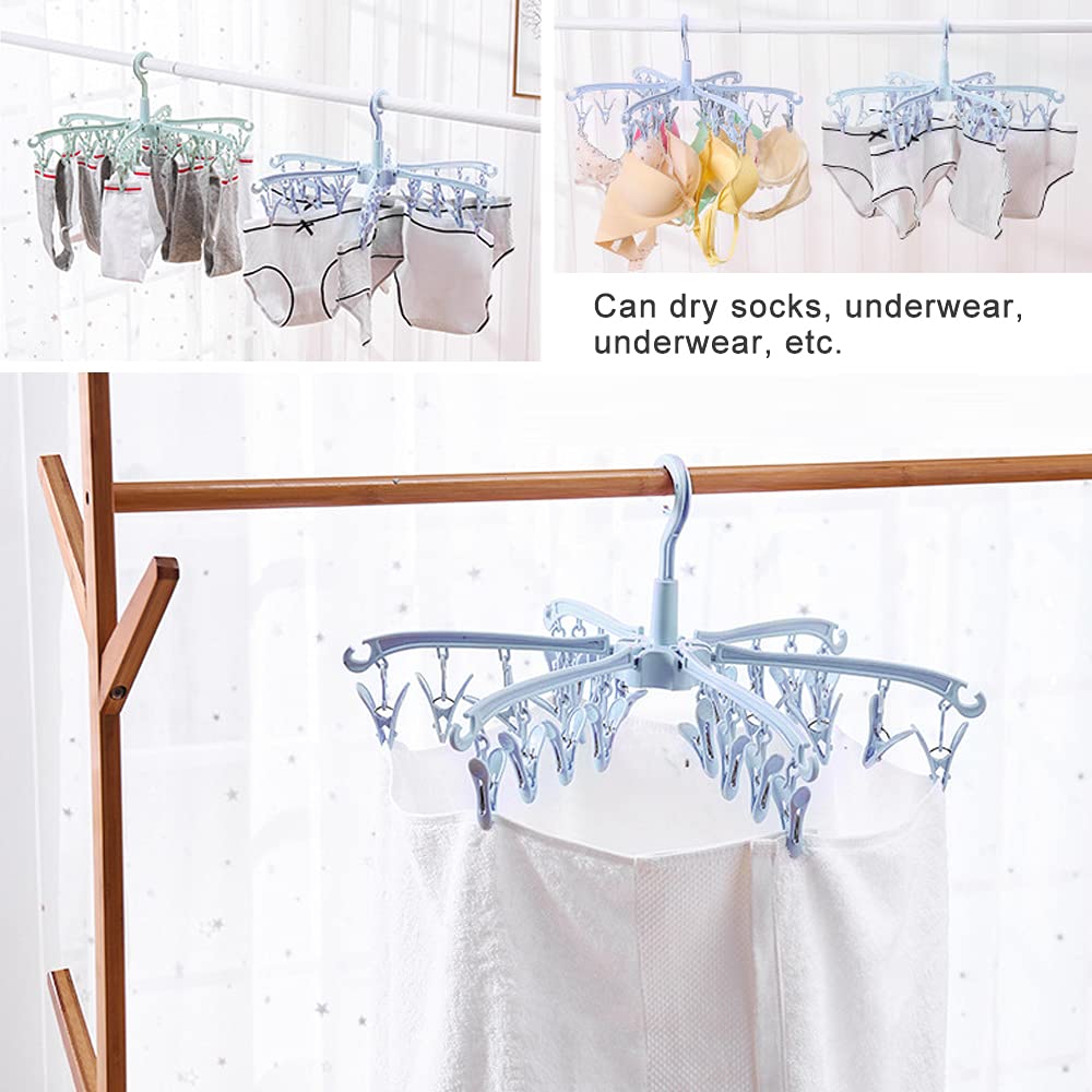 Droogrek For Kleding En Druppelen Opvouwbaar Hangend Sokkenrek Met 32 ​​ clips Multifunctionele Wascliphanger, Roterende Windsokhanger For Waslijn For Het Drogen Van Sokken Lingerie Babyhanddoeken Bh's