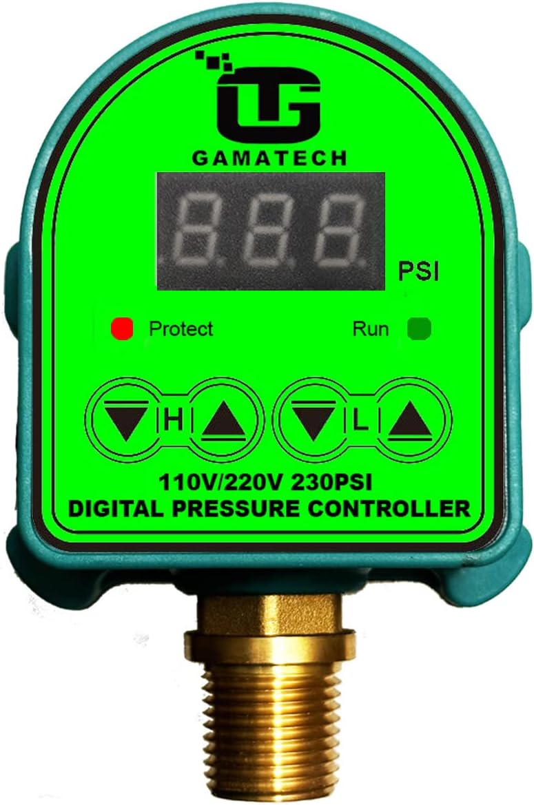 GamaTech 110V/220V 10A/5A Pressure Switch for Water Pump and Air Pump, Adjustable Digital Pressure Controller, 0-230 PSI
