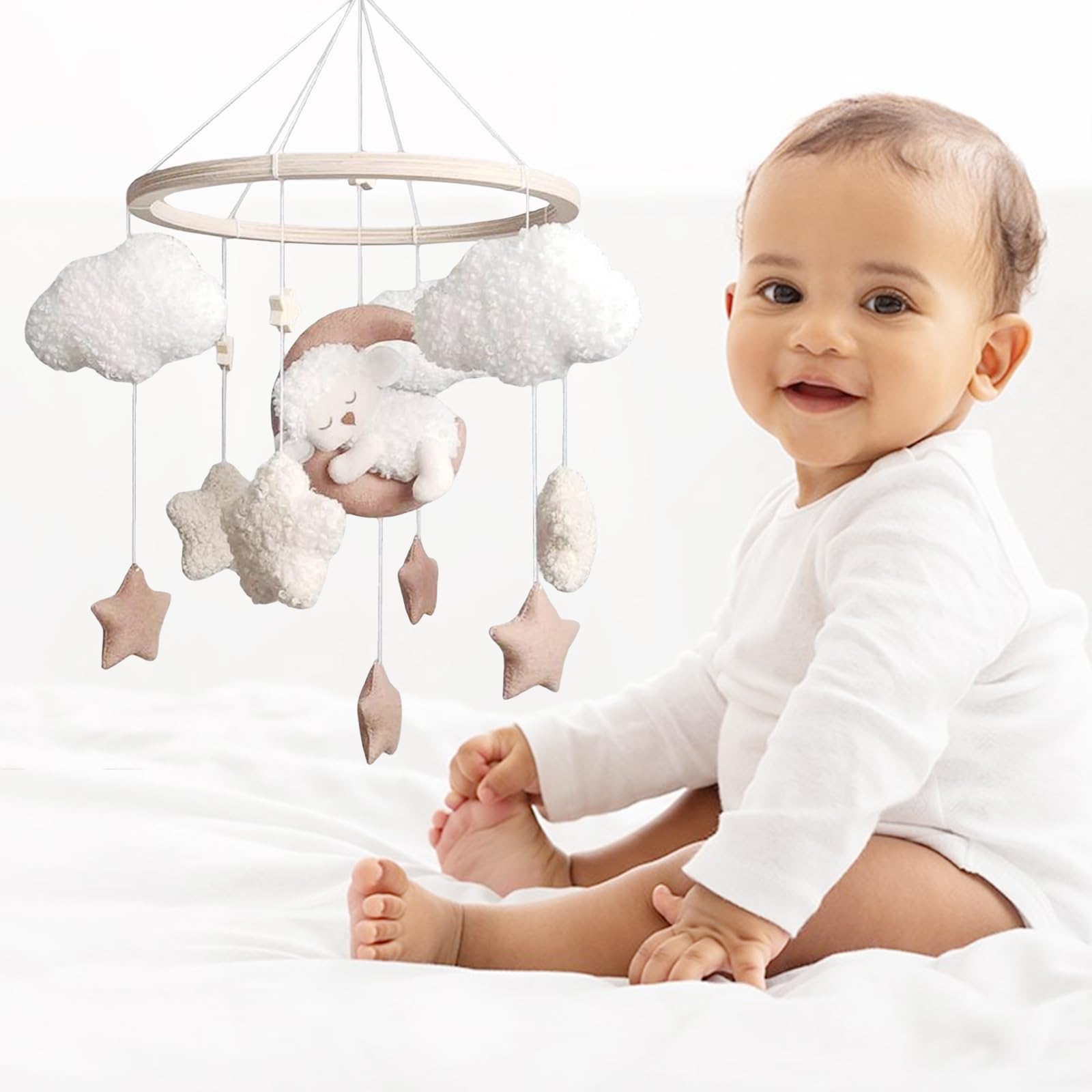 Campana de cama móvil para bebé con ovejas, estrellas, nubes, luna, niña, móvil para cuna, cuna (BB)