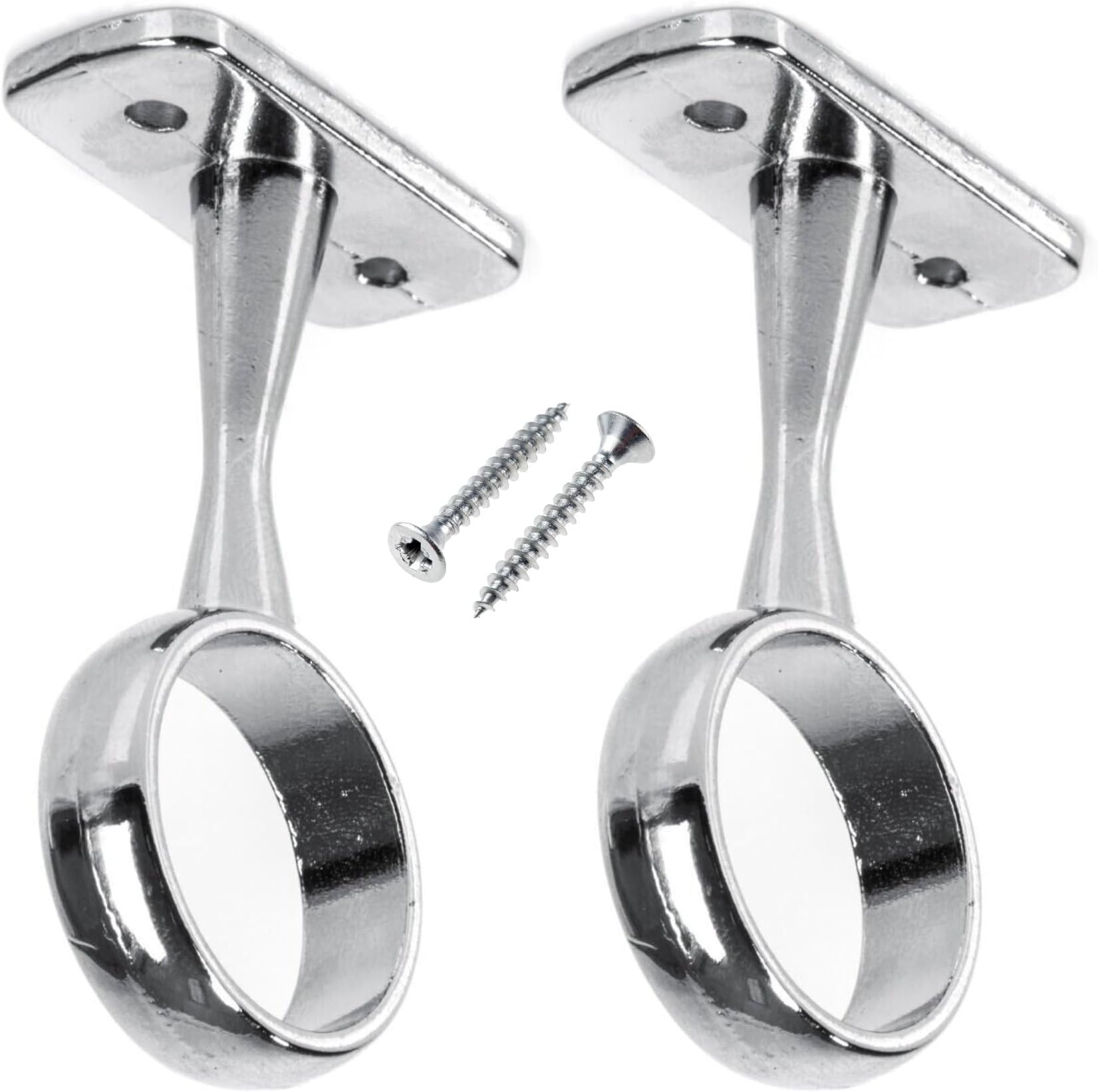 Chrome Wardrobe Rail Centre Support Brackets - 25mm Round Shaped Flange Socket for Ceiling - 2 Pack with Screws