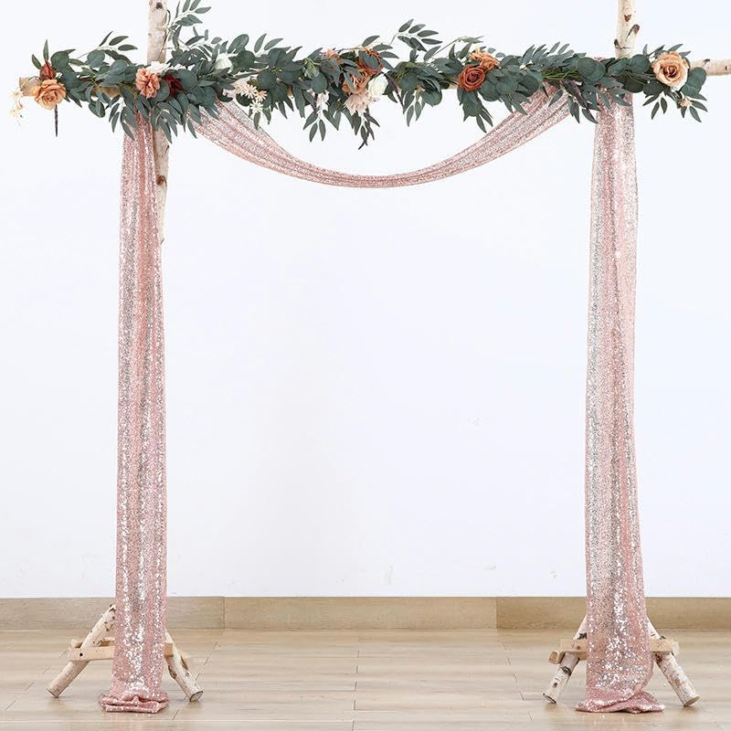 KeuLen Wedding Arch Draping Fabric,30 * 600CM 2PCS Pearl Chiffon Gold Wedding Arch Draping Fabric Chiffon Arch Drapes for Party Outdoor Wedding Table Runner Sheer Curtain (Color : Rose Gold)