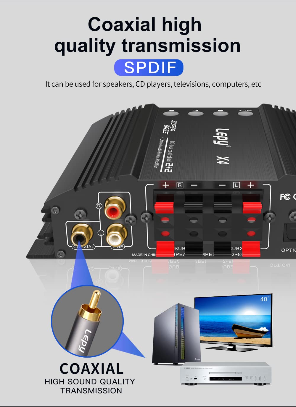 LP-X4 5.0 wzmacniacz mocy Bluetooth wejście koncentryczne z włókna optycznego 2.1 wzmacniacz mocy podwójny wyjście subwoofera 4x60w cztery kanały z zasilaniem 5A
