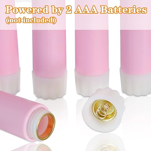 Miniatura 3 de Juego de 12 velas cónicas sin llama color rosa con control remoto, funciona con pilas, velas LED navideñas