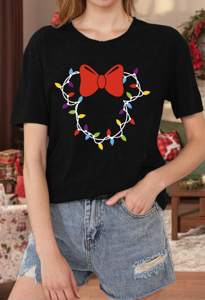 Christmas Lights Shirts Womens Merry Christmas Shirt Xmas Holiday Graphic Tshirt Funny Vacation Tee Tops - Image 2