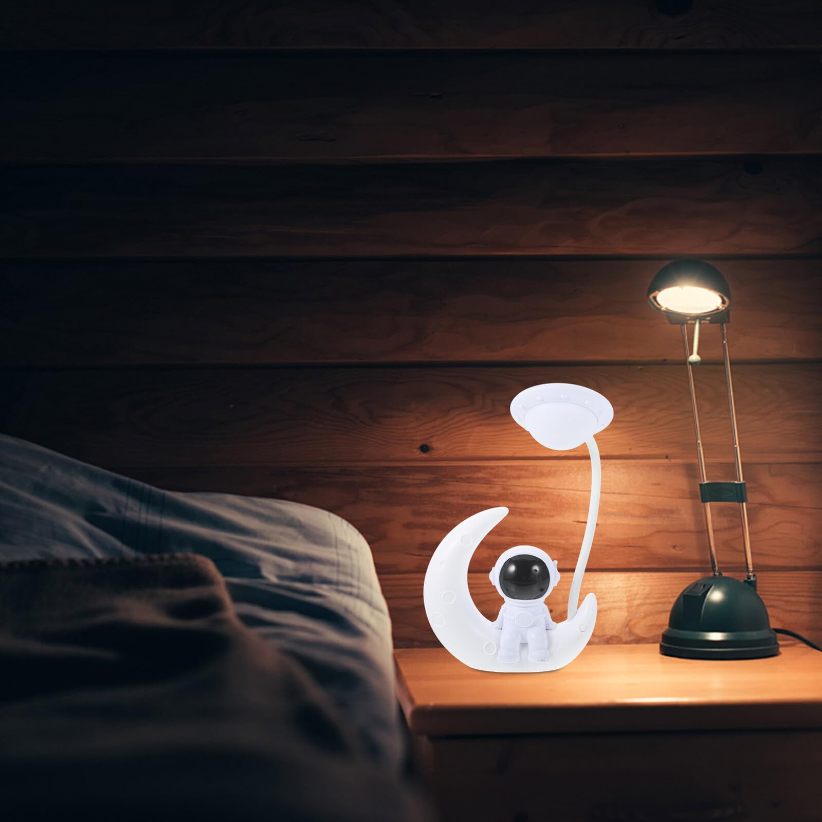 Lámpara de Noche USB Luz LED Juego de 2 Piezas Diseño de Astronauta y Luna Luz de Lectura Azul y Plateada para Hogar y Dormitorio Infantil