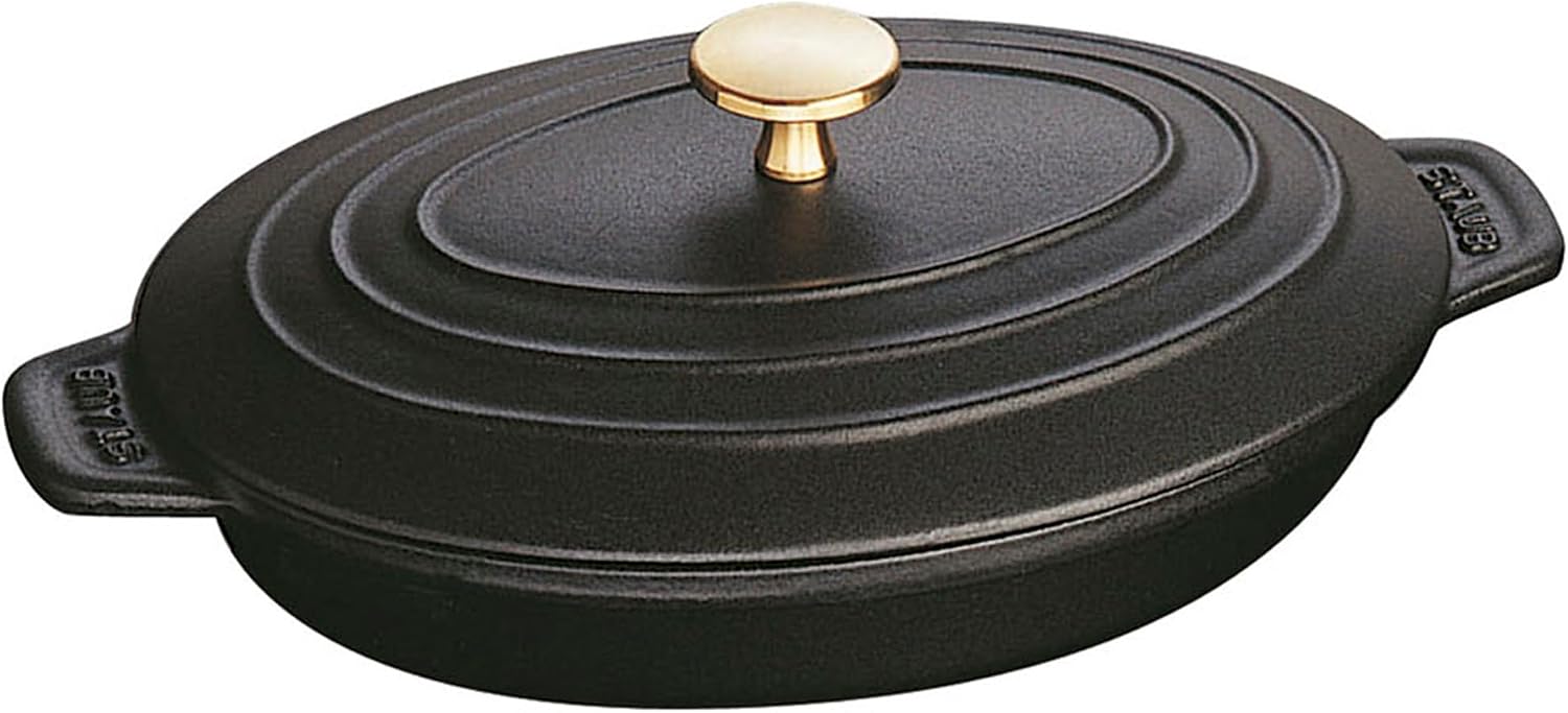 Staub Cast Iron 9-inch x 6.6-inch Oval Covered Baking Dish - Graphite Grey, Made in France