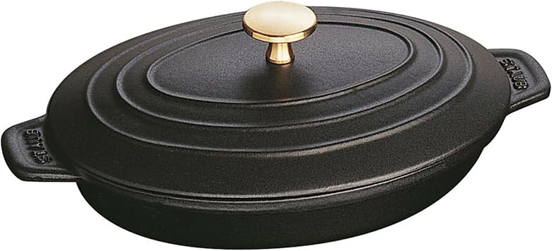 Staub Cast Iron 9-inch x 6.6-inch Oval Covered Baking Dish - Matte Black, Made in France