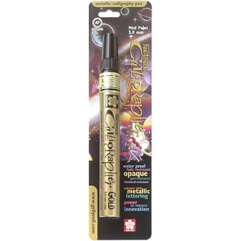 SAKURA 410502 Pen-Touch Calligraphy Medium Point Marker, 5mm, Gold Metallic