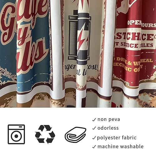 Miniatura 5 de Cortina de ducha para automóvil, estilo retro de los años 50, accesorios antiguos para automóvil, póster de reparación estadounidense, placa de