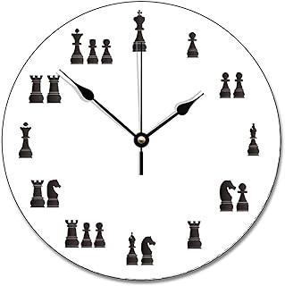 ArogGeld Modern Chess Pieces White Rustic Wooden Clock Vintage Decor Round Wall Clock Silent Non-Ticking Battery Operated Clock for Kitchen Home Bedroom Living Room Office School Gift, 10 inch