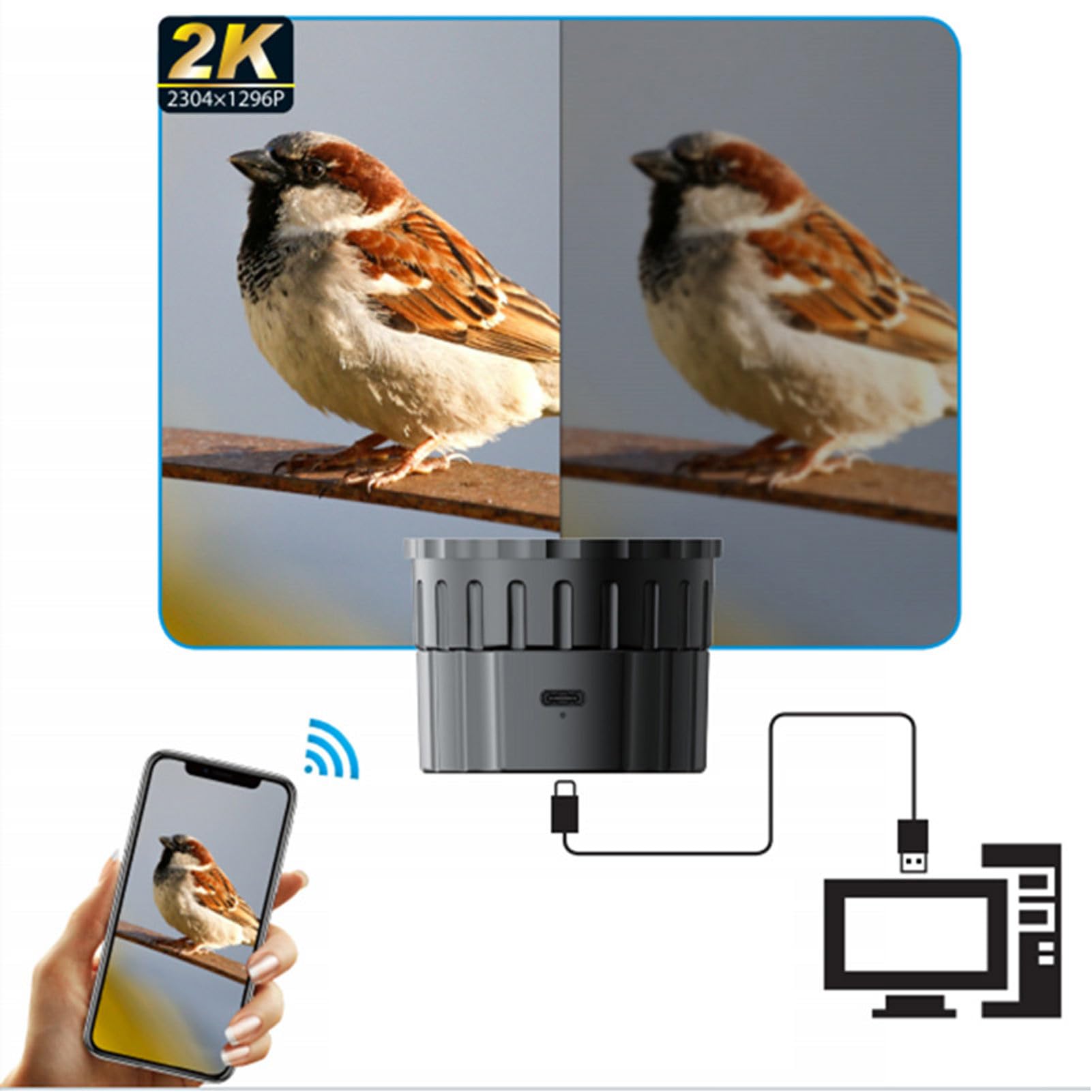 Generic Ocular Electrónico WiFi de Alta Definición 2K, Cámara de 4MP para Observación Planetaria y Observación de Aves
