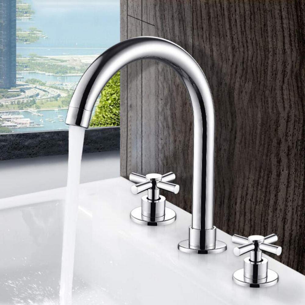 Grifo Lavabo 3 Orificios Cromado Latón Doble Asa Tipo Partido Frío y Calor Grifos Lavabos