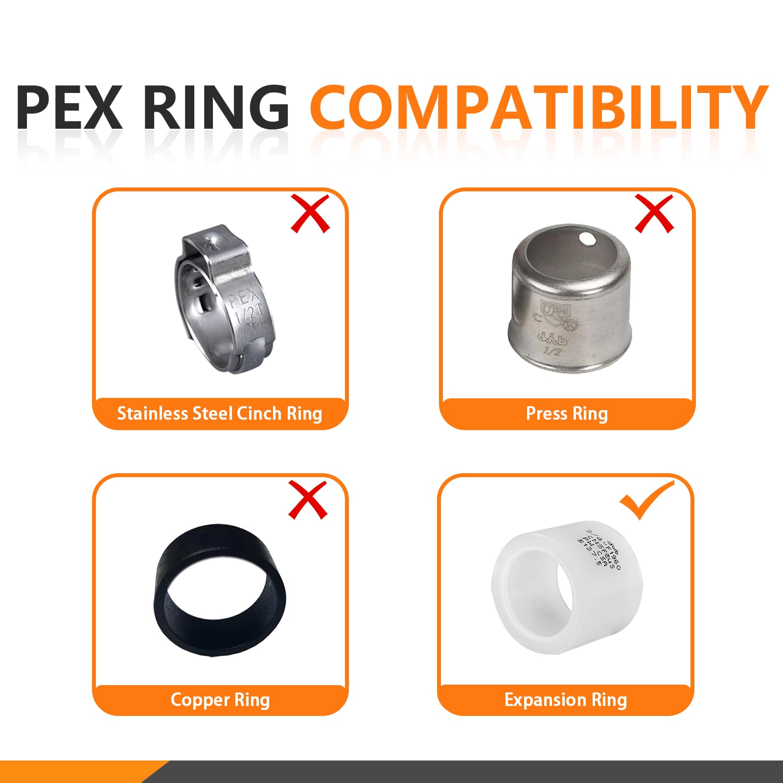 HeSun Paquete de 5 codos de expansión Pex-A de cobre de 1/2 pulgada, 6 pulgadas de longitud PEX Stub-Out con brida de pared, ASTM F1960