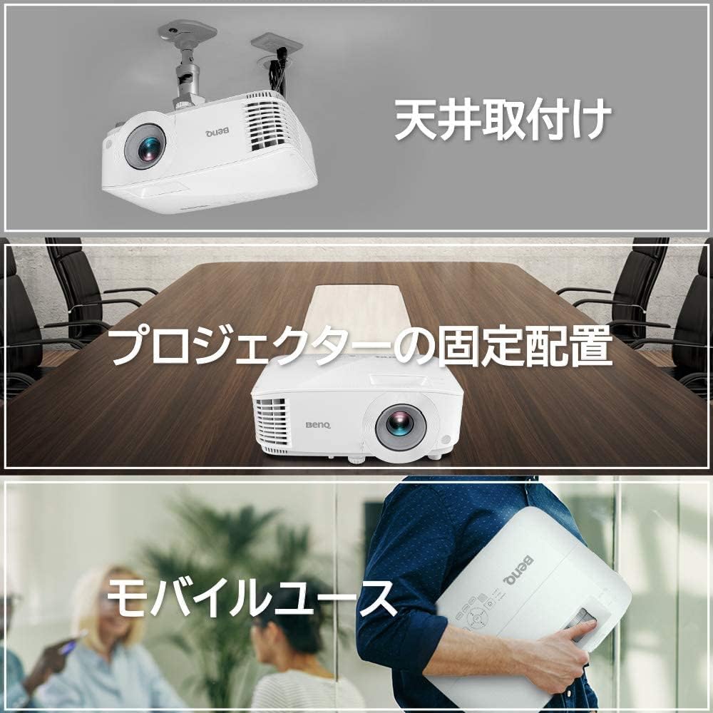 Projector setup options including ceiling mount, fixed placement, and mobile use