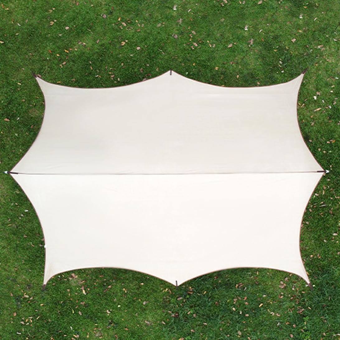 16.5*14FT Outdoor Camping Tent Tarps, 6-Layer Thicken Octagon Vinyl Canopy, Beach Sunshade Sun Shelters Patio Awning Lawn & Garden Canopy, Picnic Camping & Hiking Equipment ((Khaki 5.0 * 4.3 * 2.4M)