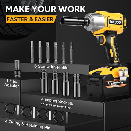 Miniatura 7 de 650N.m - Llave de impacto inalámbrica, pistola de impacto sin escobillas, kit de destornillador de impacto multifunción, llave de impacto eléctrica