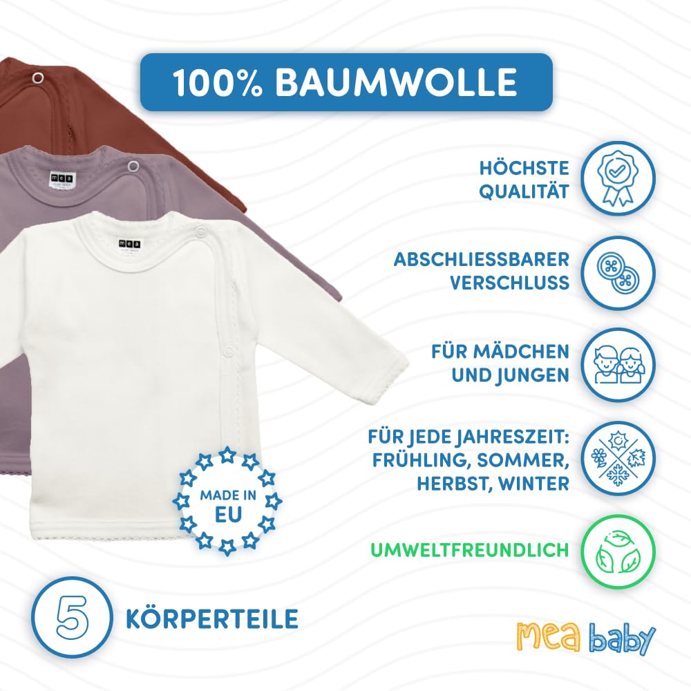 MEA BABY Unisex Baby Wickelshirt Wickeljacke Langarm, 100% Baumwolle im 5er Pack. Wickelshirt für... Ansicht 3