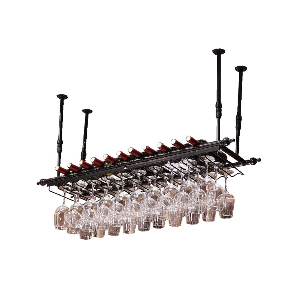 Porte-bouteilles de vin de plafond réglable avec support de verres à pied