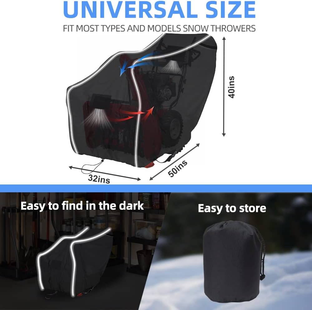 review zenicham Heavy-Duty 600D Solution-Dyed Snow Blower Covers, Waterproof, Dust Snow Proof,UV-Proof Snowblower Cover Universal Fit，Snow Thrower Cover with Reflective Strips (50