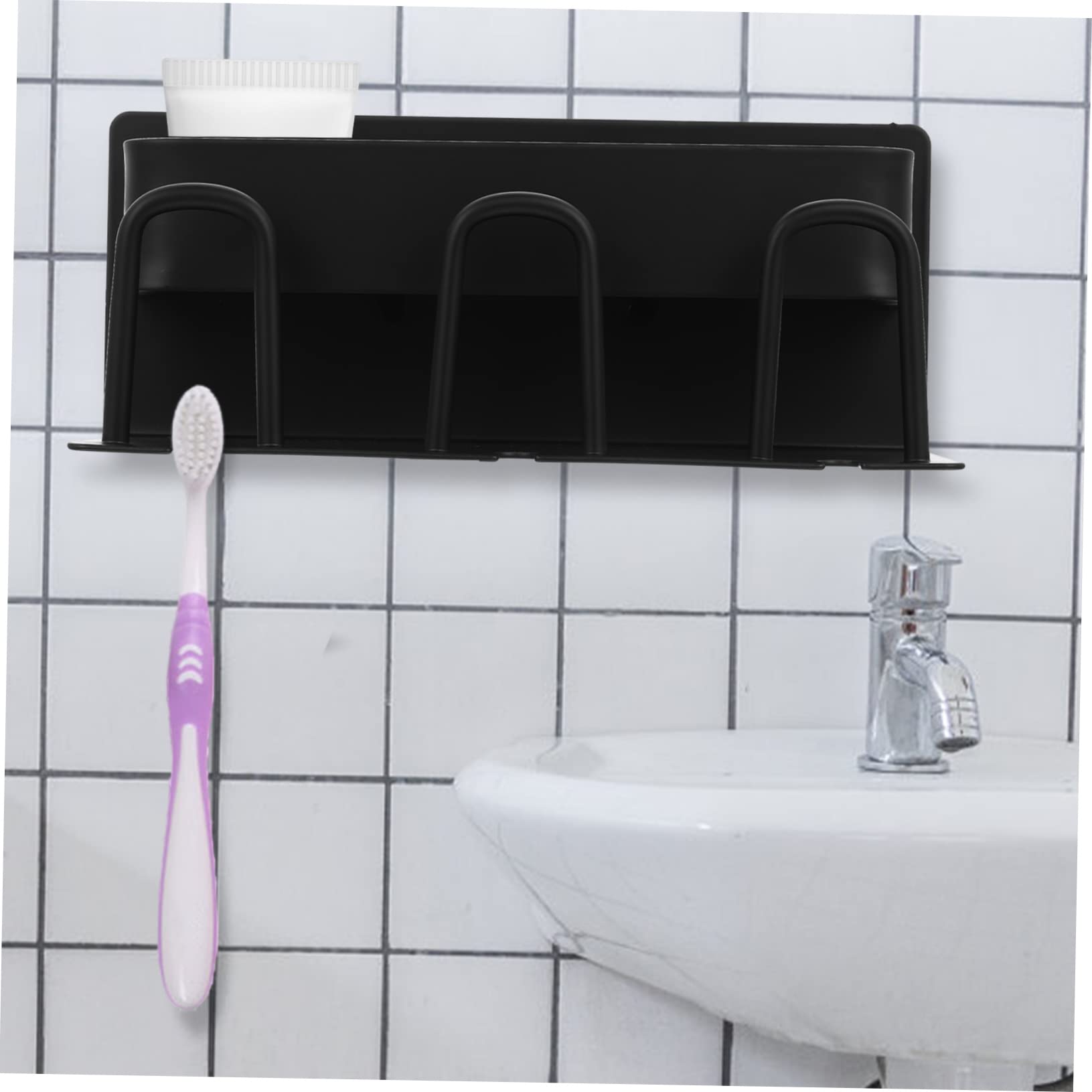 Hohopeti Porta Spazzolino da Denti Drenaggio Integrato da Parete in Alluminio Nero per Asciugare Naturalmente Spazzolini e Bicchieri, per Bagno e Cucina