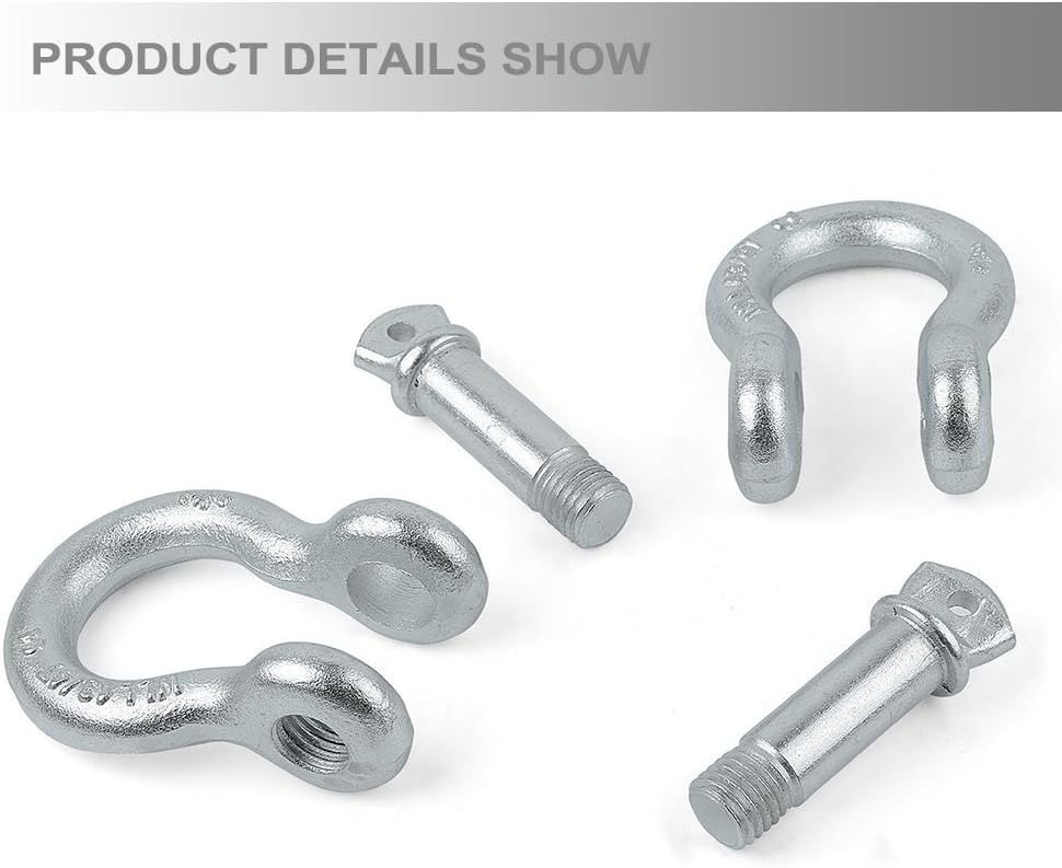 LEDKINGDOMUS Shackles 3/4" (2 Pack) Heavy Duty D Ring Shackle Set 28.5 Ton (57,000 lbs) Maximum Break Strength with 7/8'' Pin for Vehicle Recovery Towing Offroad Jeep SUV ATV Trucks - Silver