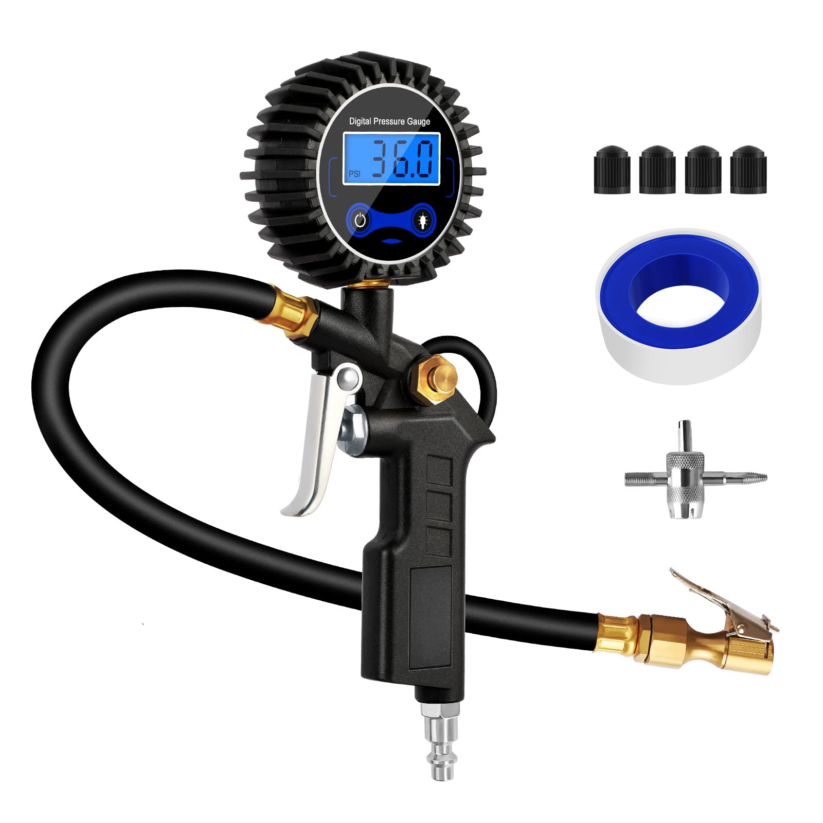 AVID POWERDigital Tire Pressure Gauge, Tire Inflator with Pressure Gauge 200PSI, Heavy Duty Air Chuck, Quick Connect Coupler for Air Compressor, Highly Accurate, Pressure Gauge with Deflator
