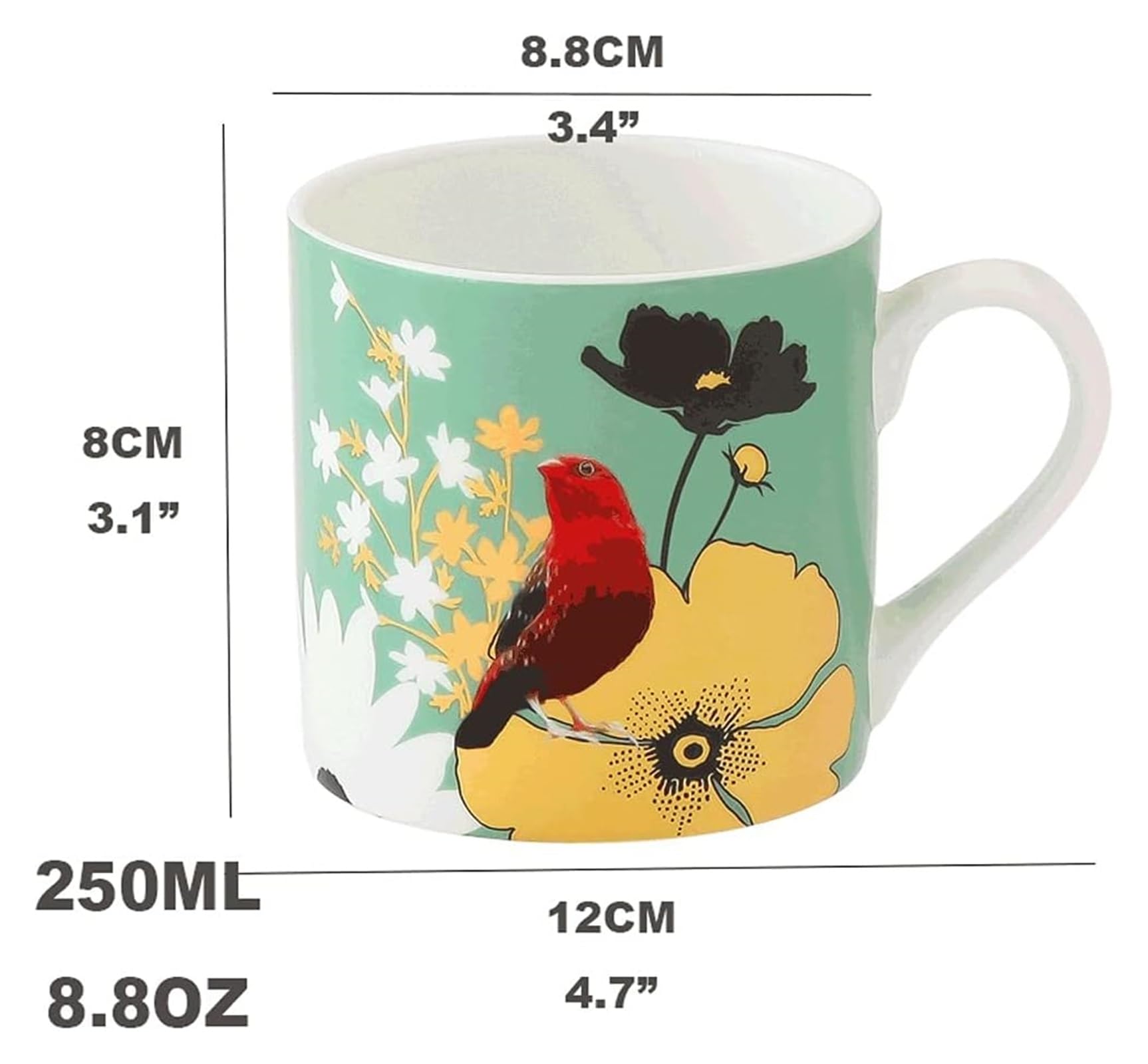 Kubek Kubek z porcelany kostnej ręcznie malowany kubek do kawy, 250ML kreatywna filiżanka do kawy w stylu chińskim, wielofunkcyjny kubek do napojów ze złotym rysunkiem Kawiarnia (Color : Red)
