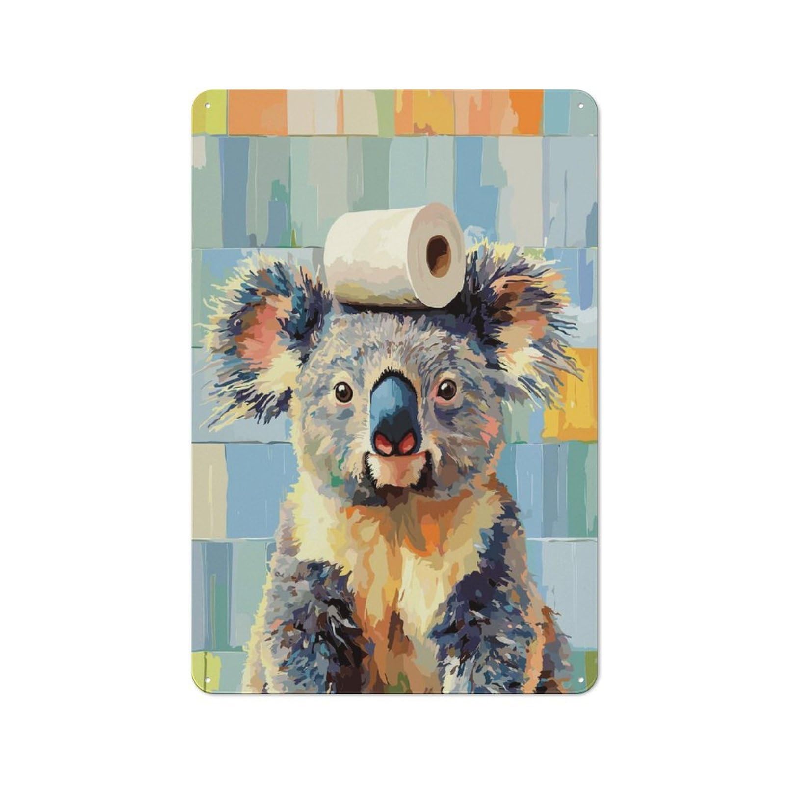 Junmoney Koala With Toilet Paper On Head Kitchen Metal Sign 30X20cm, Country Style Kitchen Wall Decor For Restaurant, Kitchen, Counter Or Breakfast Nook