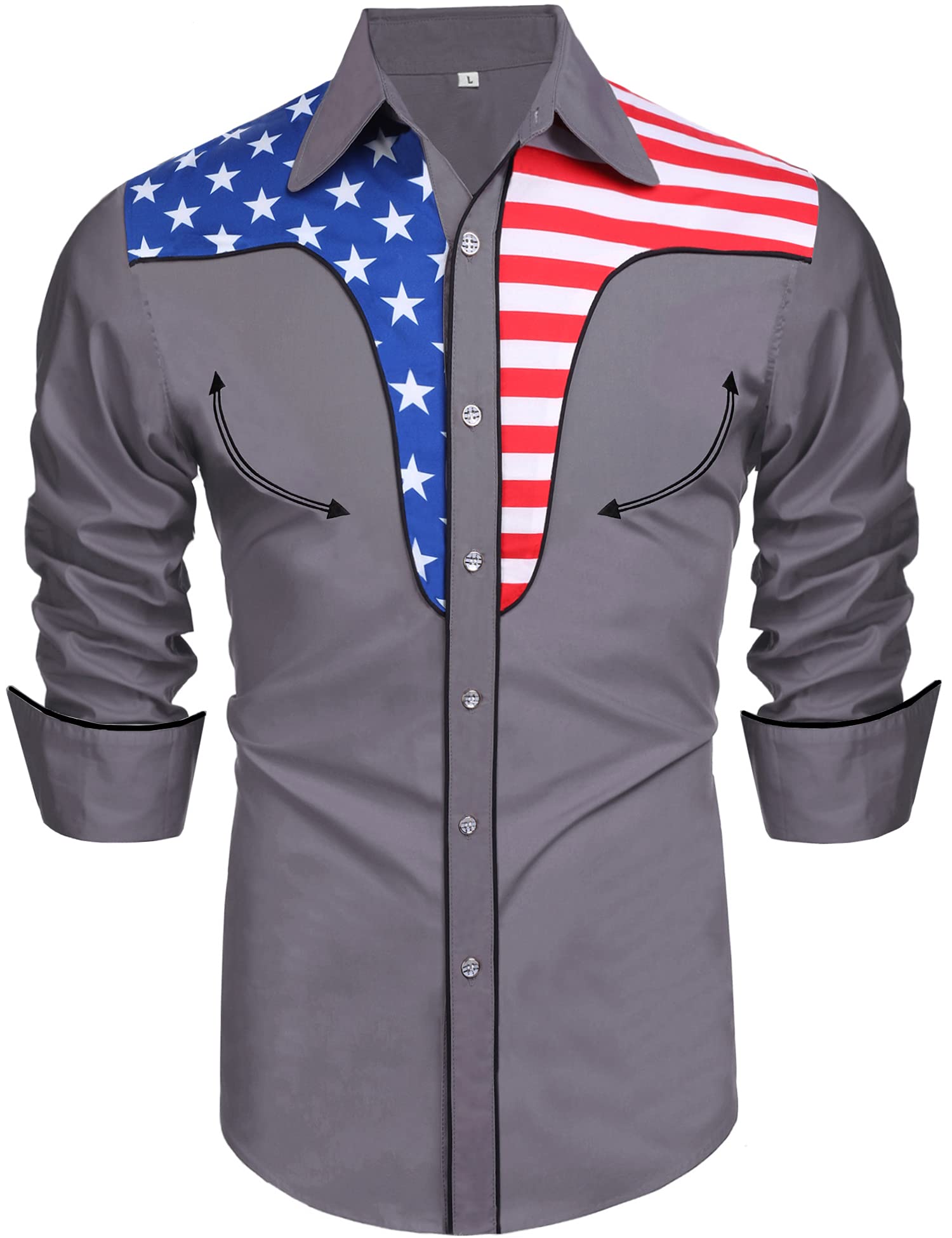 DaupanzeesMen's Long Sleeve Embroidered Shirts Slim Fit American Flag Button Down Shirts