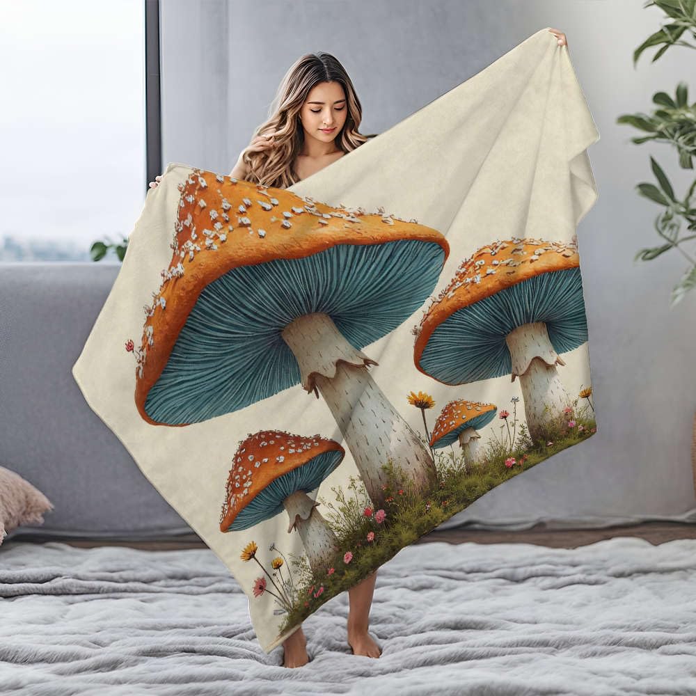 Couverture lit champignons colorés en flanelle pour vos soirées cocooning au salon