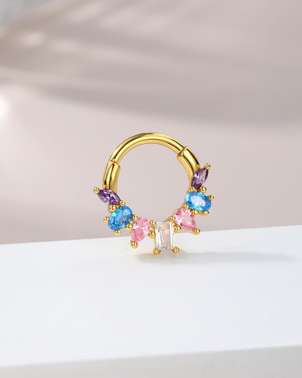 Jewseen 16G Septum Ring 316L Surgical Steel Septum Piercing Jewelry Colorful Cubic Zirconia Daith Piercing Jewelry Gold Daith Earrings for Women - Image 7