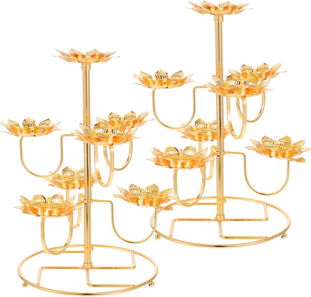 Lotus Candle Holder Set Vintage Metal Tea Light Stand 9.05In Eternal Light Butter Lamp Base 2-Pack Buddhist Temple Decorative Candleholders for Home