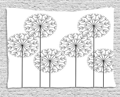 Ambesonne Floral Tapestry, Modern Hand Drawn Digital Flower Dandelions Botanic Plants Nature Artwork Print, Wide Wall Hanging for Bedroom Living Room Dorm, 60