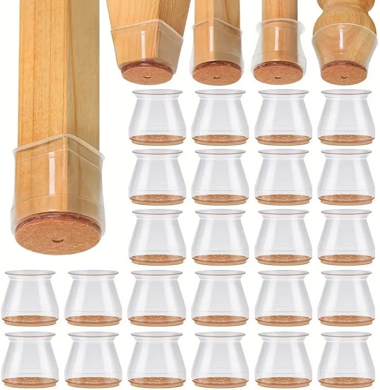 Thick Silicone Chair Leg Floor Protectors - Non-Slip, Noise-Reducing & Wear-Resistant Elastic Furniture Foot Covers (Transparent,Middle)