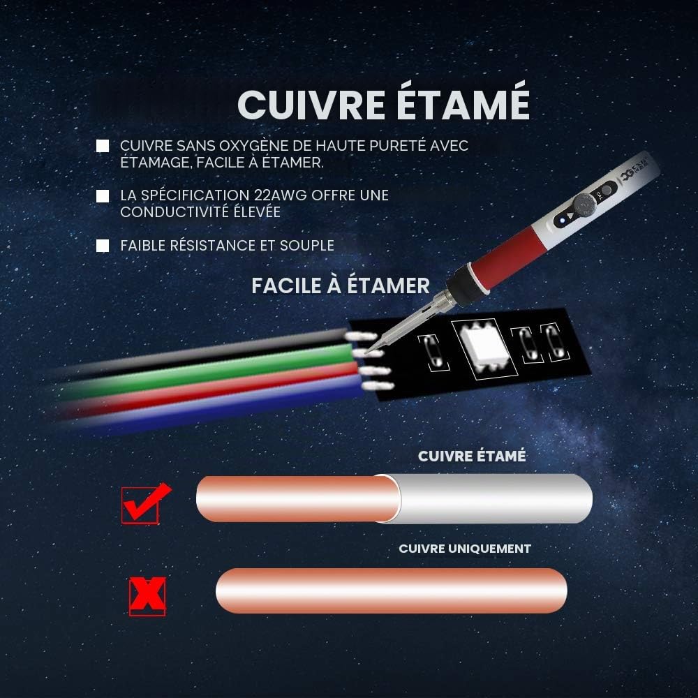 Câble D'extension RGB 22 AWG 4 Couleurs 30m 4x0.32mm² 12/24V DC 100ft LED