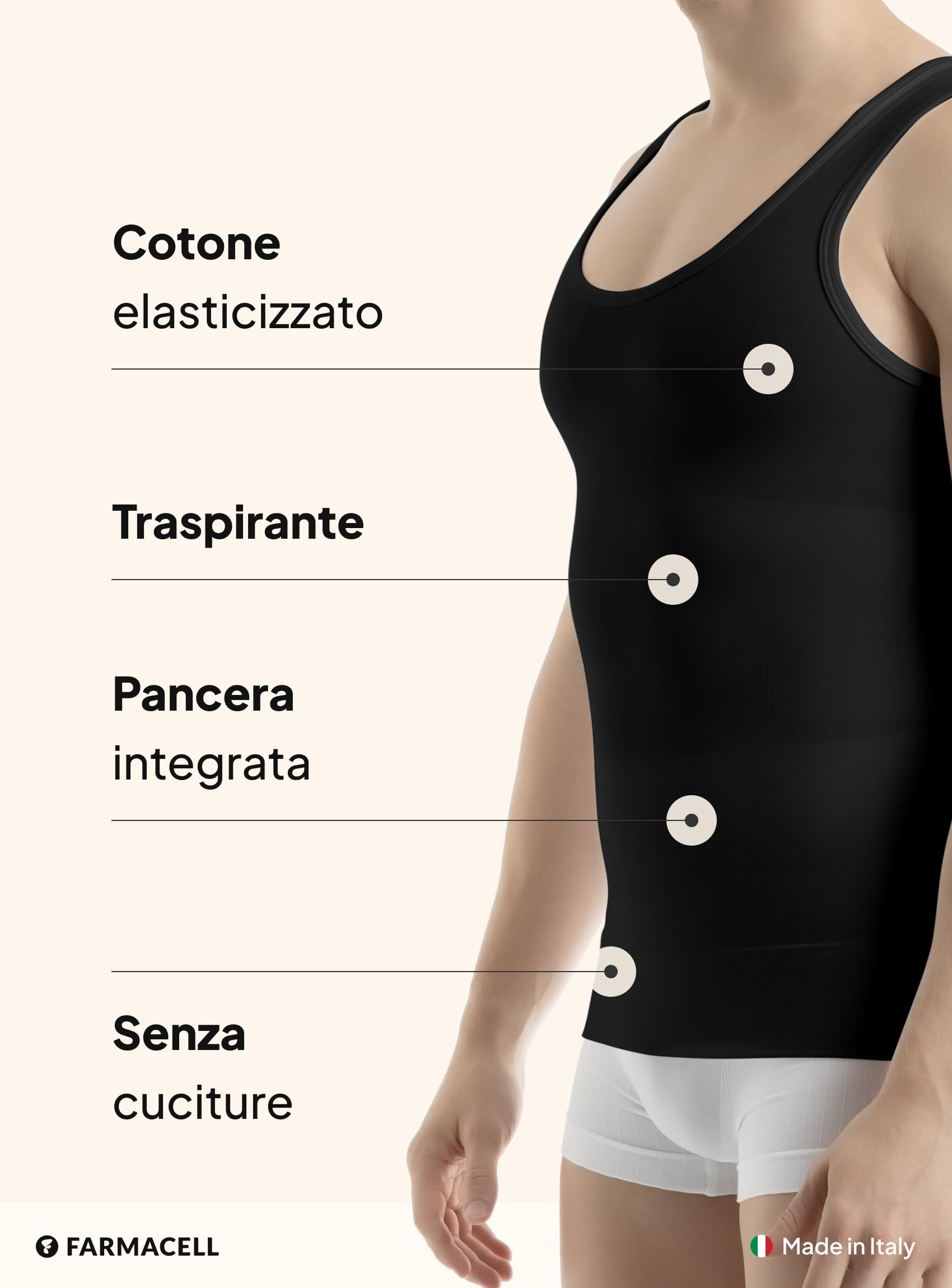 FarmaCell Canottiera Contenitiva Uomo, Effetto Pancia Piatta, Intimo Modellante in Cotone, Made in Italy, 417
