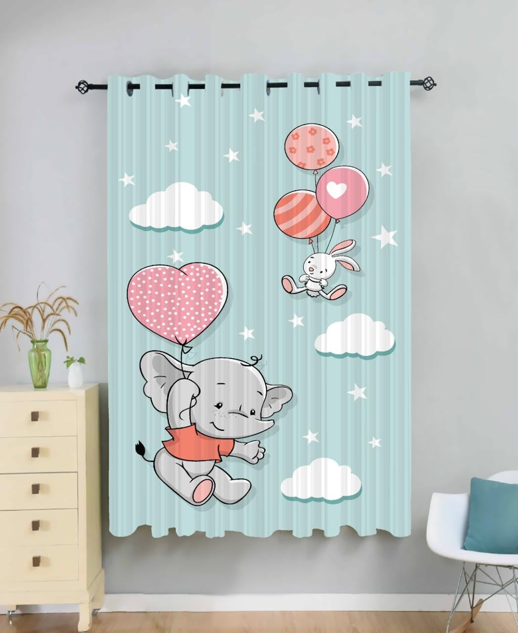 Newturn Textiles Luxurious Elephant Design Curtain for Kids Bedroom || Window Curtain|| Polyester Material || HD Print Semi Transparent (Pack of 1, Window 5ft)-image-42
