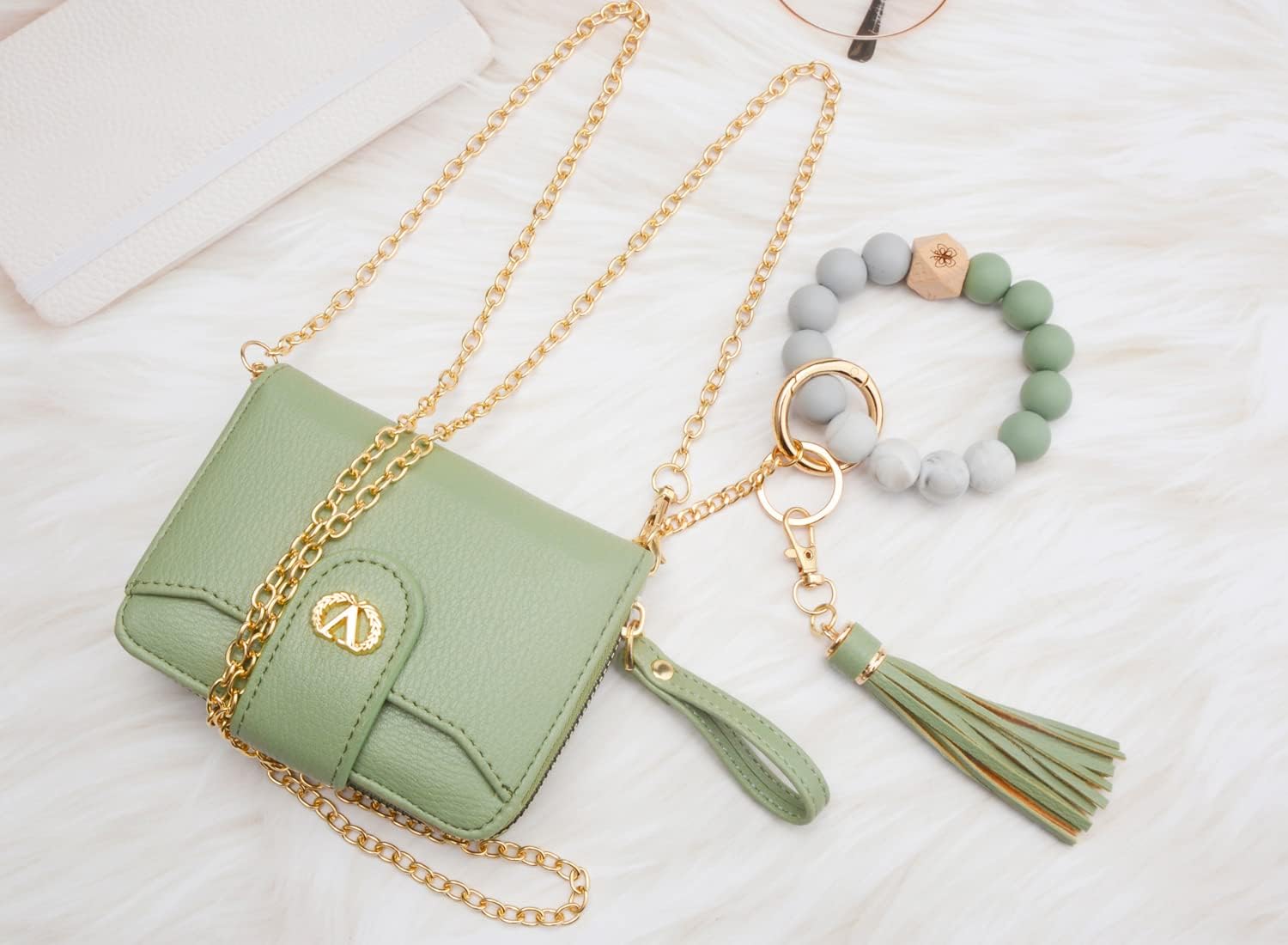 Multi-Purpose Wallet High Capacity Card Holder Zipper Coin Purse with Wristlet Bracelet Keychain Silicone Beaded Bangle Key Ring - Image 7