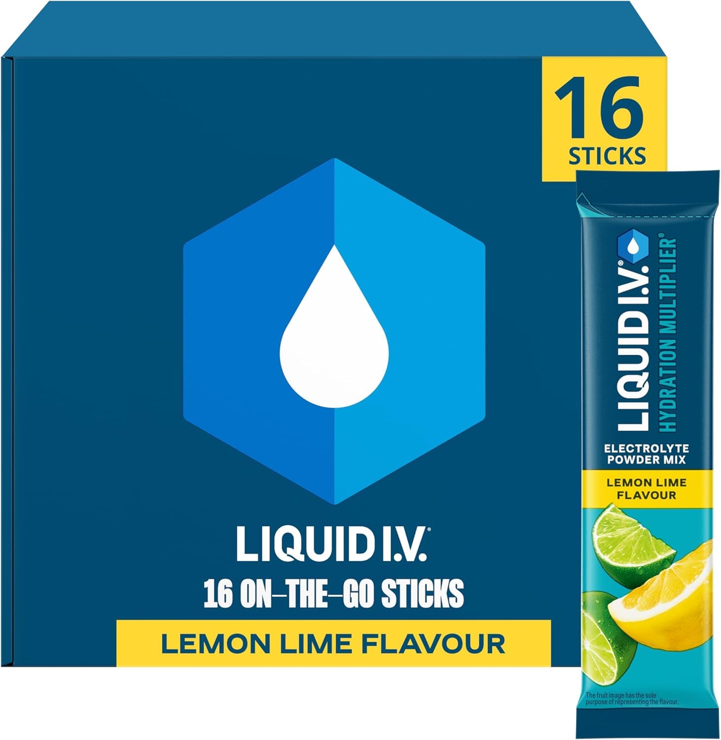 Liquid I.V. Hydration Multiplier Electrolyte Powder Mix, Lemon Lime Flavour, Electrolytes with 7 Vitamins & Minerals for Fast Hydration & Energy, Vegan and Gluten Free, 16 Sachet Sticks