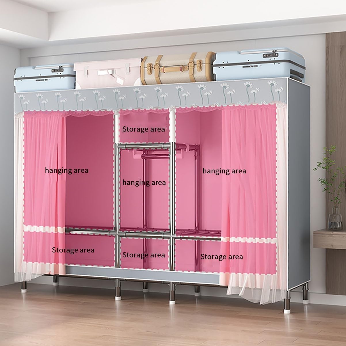 Wardrobe Closet Schrank Tragbarer Kleiderschrank Für Aufhängen Von Kleidung Mit Hängender Kleideraufbewahrung Für Schlafzimmer Closet Aufbewahrungsschrank(166 * 45 * 173cm)