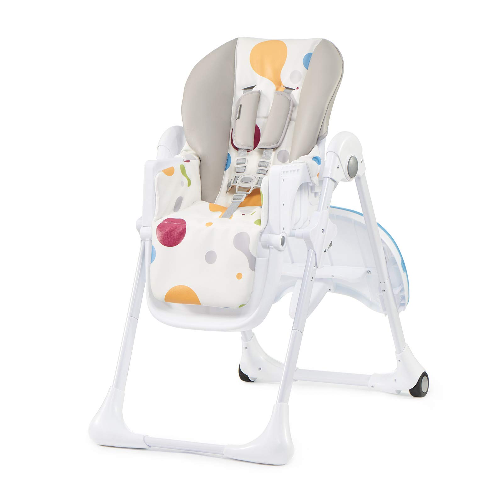 kk Kinderkraft YUMMY, Silla de bebé, ergonómica, cómoda, reclinable, plegable, con altura ajustable, reposapiés, bandeja doble desmontable, para niños pequeños, de 6 meses a 3 años, Multicolor