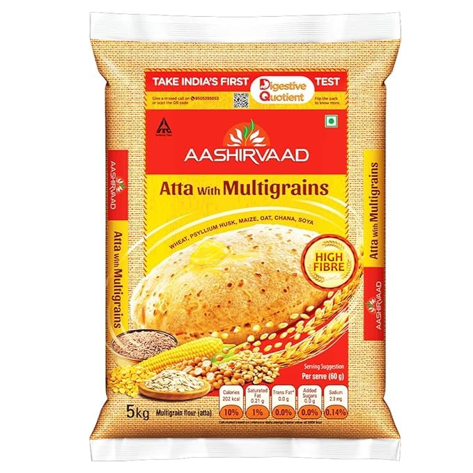 Ashirvaad Atta with Multigrains, High Fibre Wheat Flour with Oat, Maize, Chana, Soya, 5kg