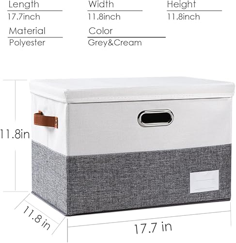 Miniatura 106 de PRANDOM Contenedor de almacenamiento plegable con tapa, caja de almacenamiento plegable de tela, cesta organizadora con tapa, para el hogar, Beige