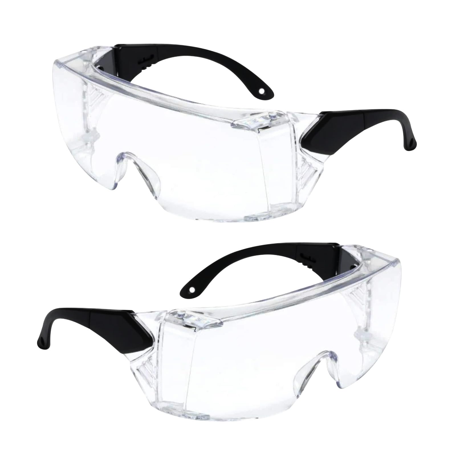 2 Stück Schutzbrille Überbrille, Safety Glasses, Sicherheitsbrille mit Transparent Anti-Beschlag, Arbeitsschutzbrille mit Verstellbare Bügel, Vollsichtbrille Arbeitsbrille für Baustelle Labor