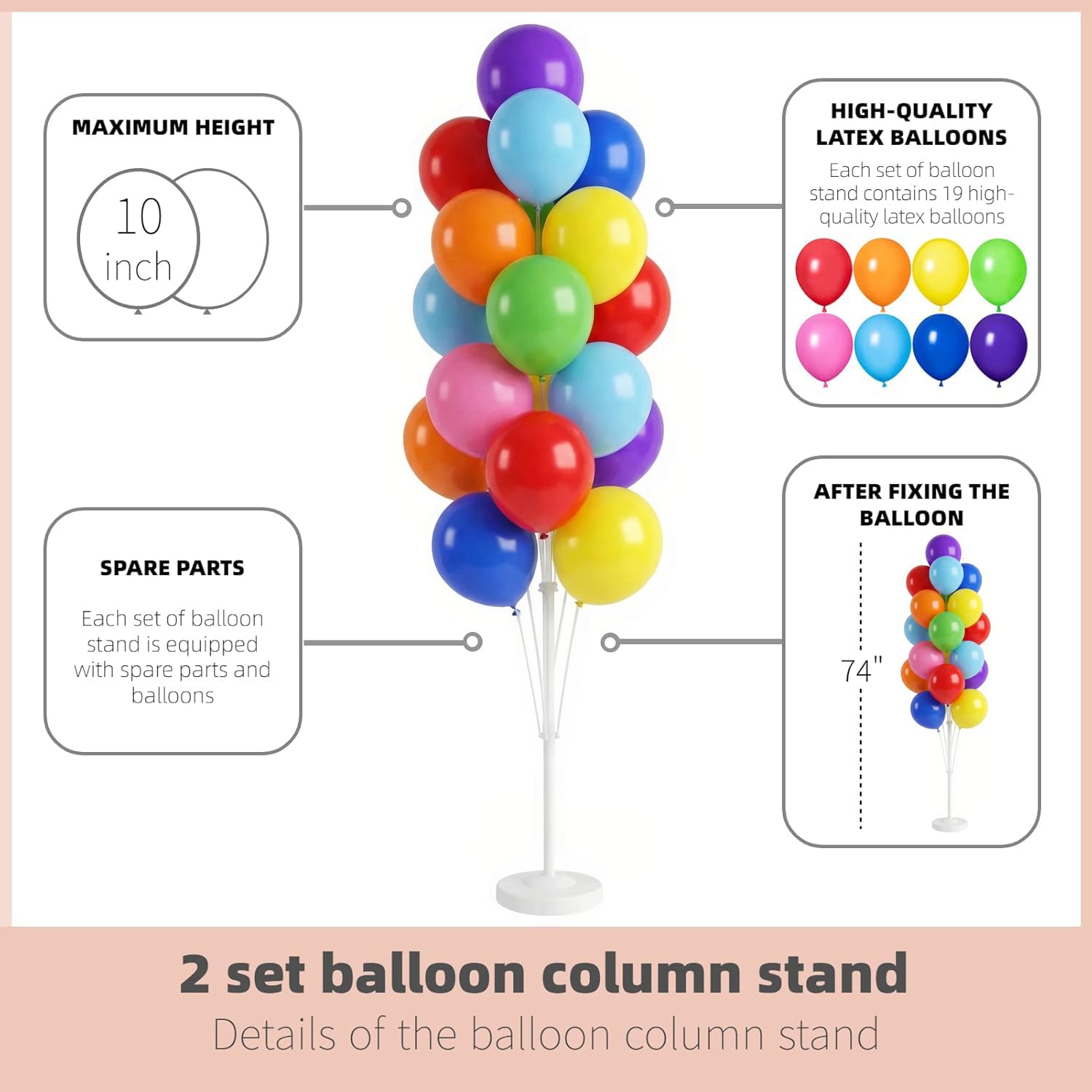 Langxun 2 sets 50-inch hoge DIY-ballonkolomstandaarddecoratie voor verjaardagsfeestjubileum en andere vieringen