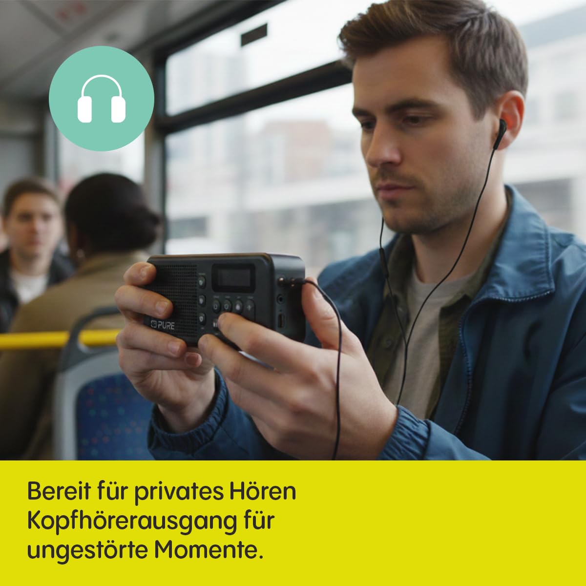 Pure Elan Move Tragbares Digitalradio DAB+ & FM mit Bluetooth 5.3, Ultra‑kompaktes Taschenradio mit Akku bis 16 Std, portables Radio mit Kopfhöreranschluss & LCD‑Display – Schwarz
