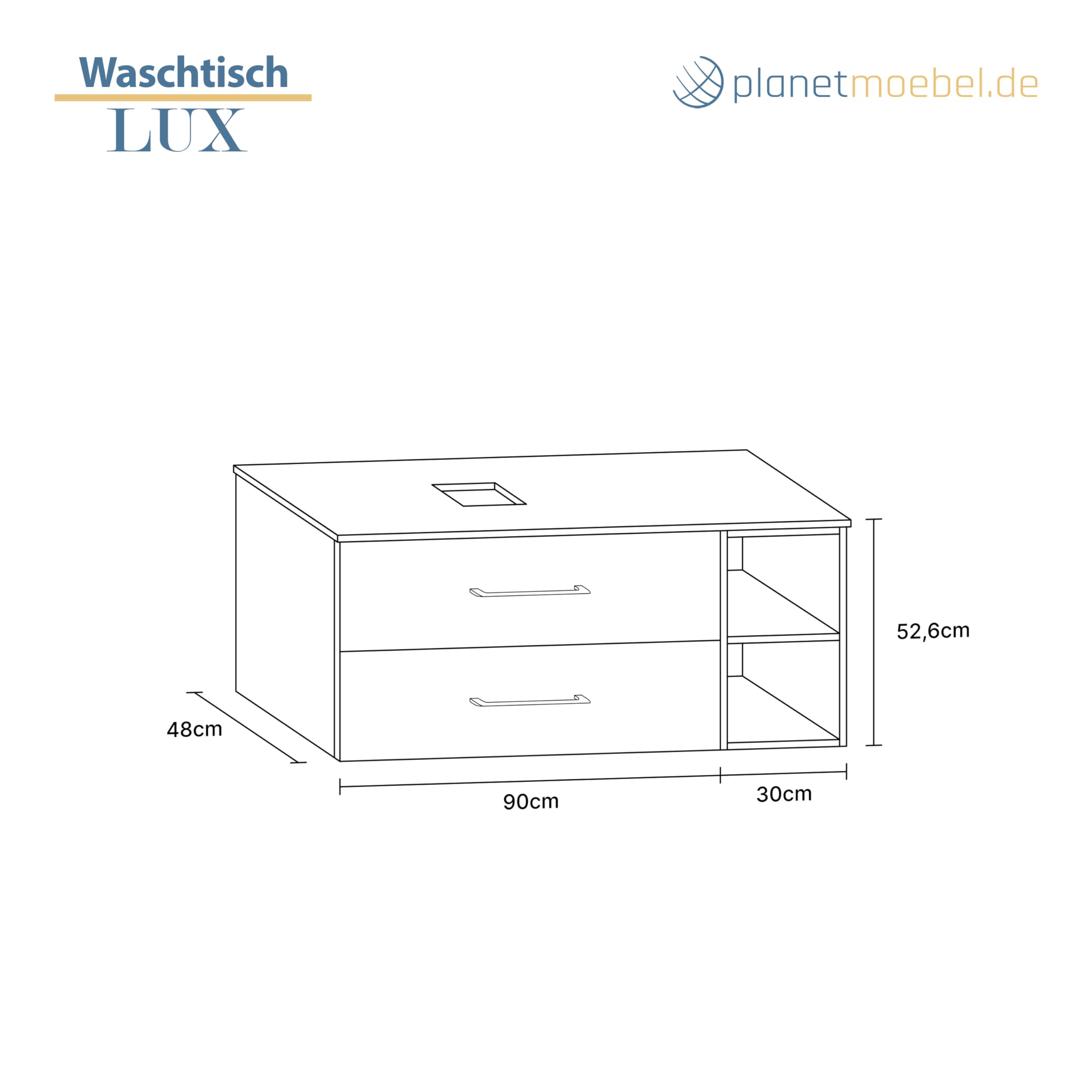Planetmöbel LUX Badmöbel Waschtischunterschrank 120 cm hängend ohne Aufsatz-Waschbecken, Waschtisch Gold Eiche/Anthrazit