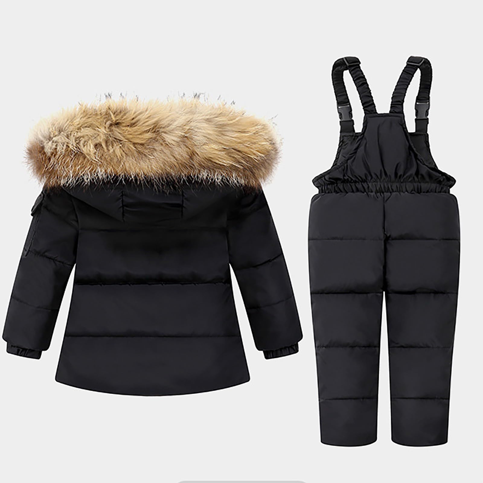 Enfant Combinaison de Ski avec Veste de Duvet, Doudoune à Capuche + Pantalon de Ski Bébé Filles Combinaison de Neige 2PCS Ensemble de Ski Hiver Manteau de Duvet Salopettes de Ski, Rose 1-6 Ans