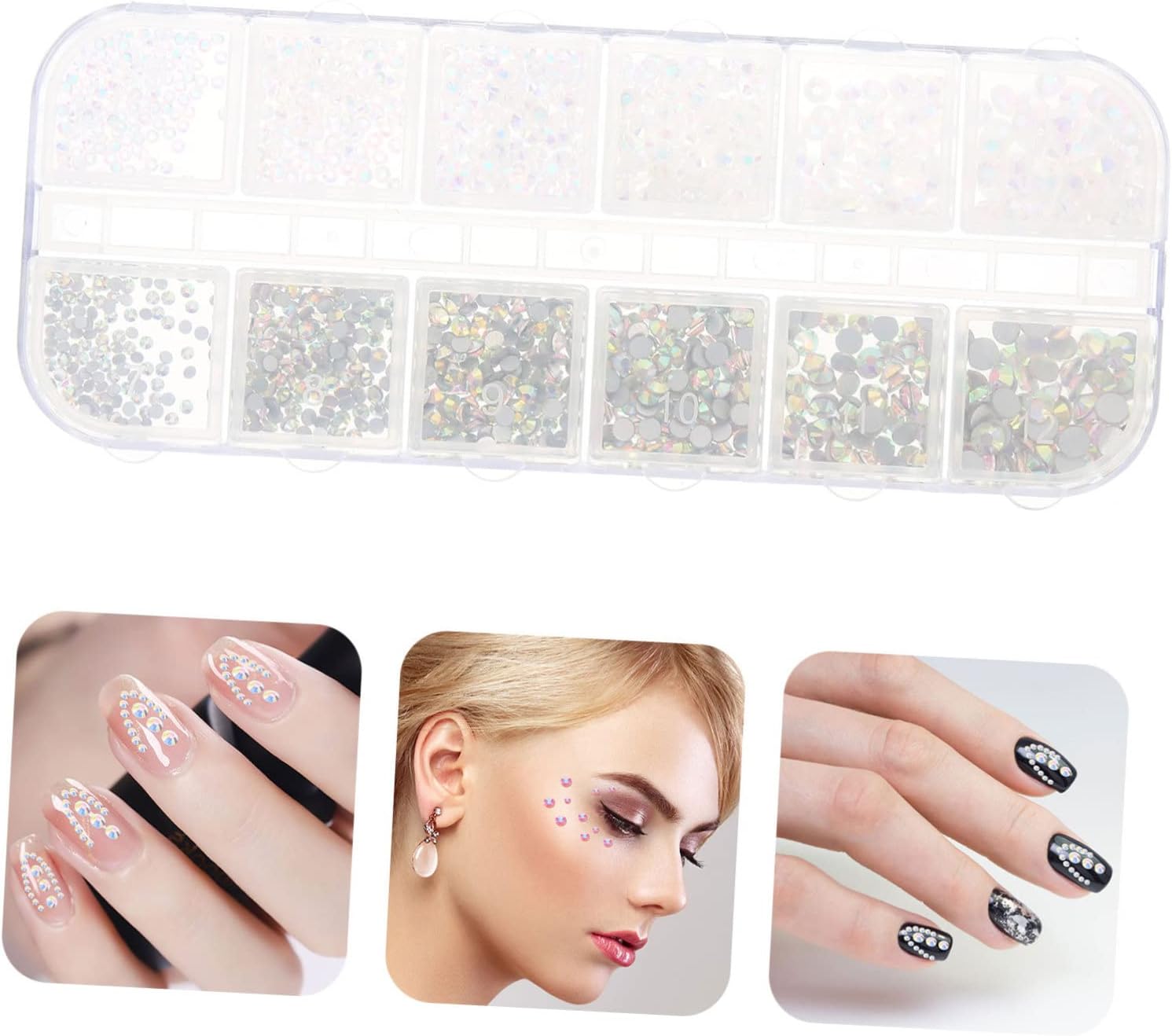 GALPADA Nail Art Diamond Decoration Kit Compartment Box Flatback Rhinestones Ab Nude Ab for Nail Art Easy Application for Home Salon Use